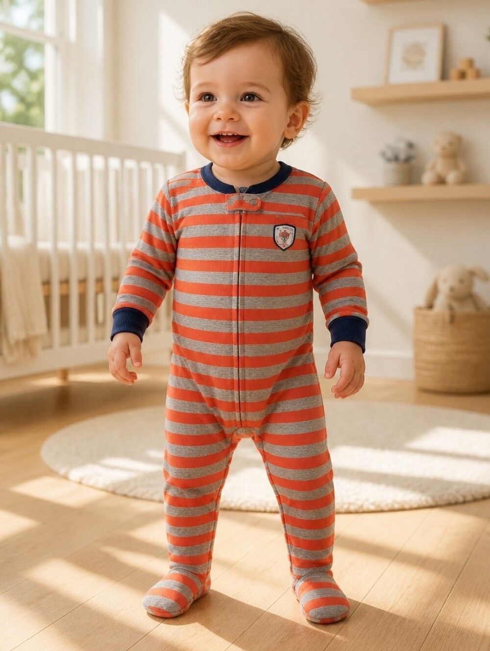 Carters Footed Onesie Pajamas 18M Orange Stripes Baseball Mitt Baby Boys PJS